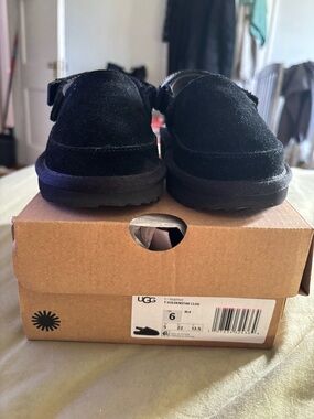 UGG Kids Black Suede Clog with Heel Strap